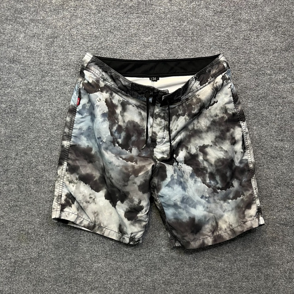 Stussy Board Shorts Men's Gray Cloud Tie Dye Surf Swimming Tropical Beach - 34